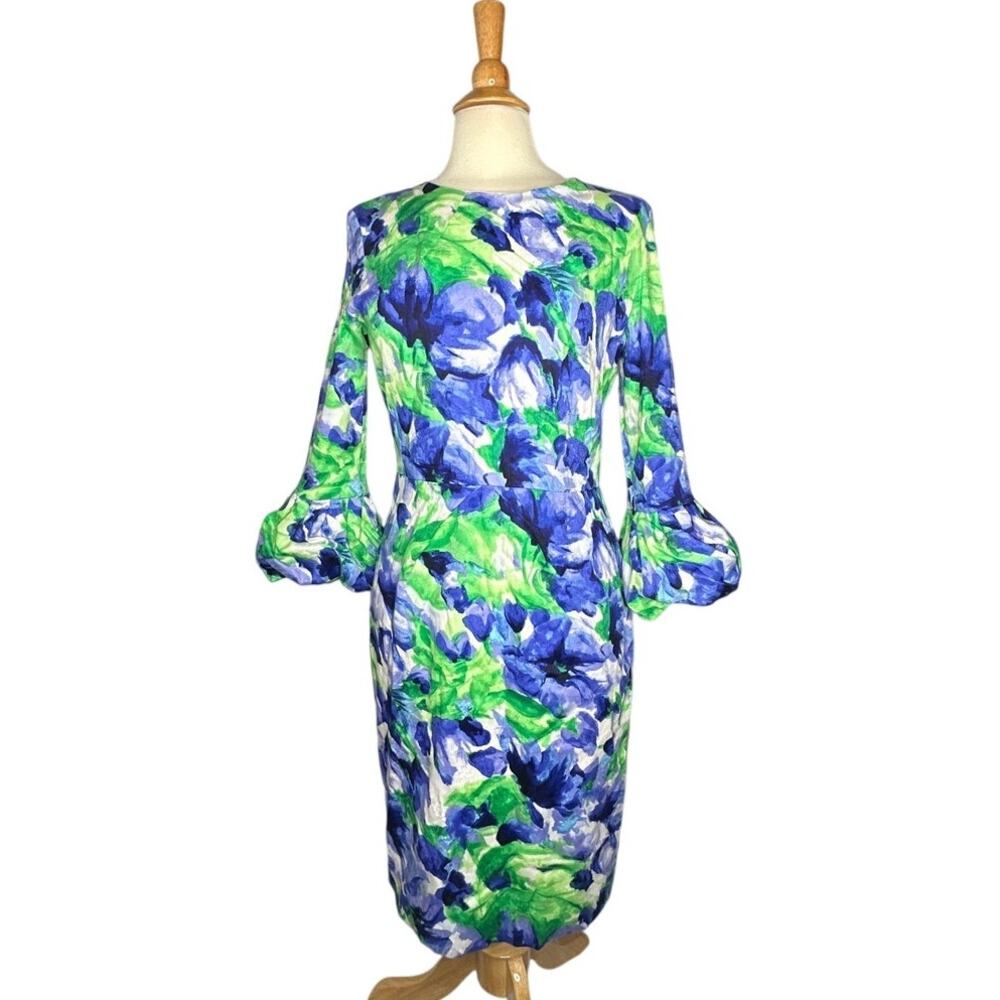 Issue New York Sheath Floral Dress Short Statement Sleeves Made In USA Cotton